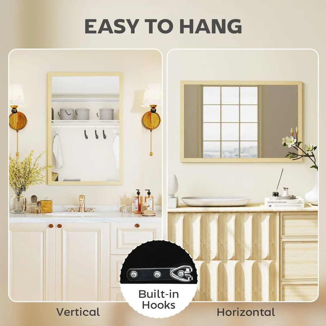 HOMCOM Wall Bathroom Mirror, 60 x 40 cm Wall-Mounted Mirror for Living Room, Bedroom, Hallway