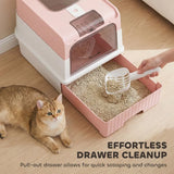 PawHut Enclosed Cat Litter Box with Pull-Out Drawer, Scoop & 2 Deodorisation Bags – Top Exit, Pink