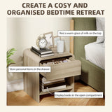 HOMCOM Set of 2 Bedside Tables with Silent Drawer and Open Shelf – Nordic Style Nightstands, Natural