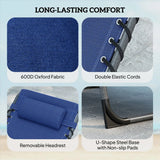 Outsunny Set of 2 Folding Sun Loungers, 5-Position Reclining with Pillow, Side Table and Pocket, Dark Blue