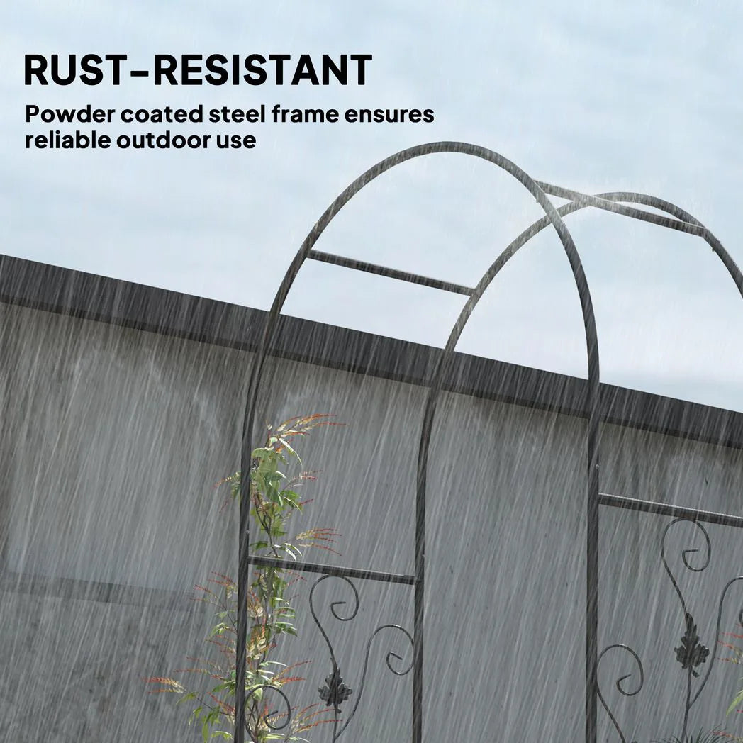 Outsunny 2.17m Steel Garden Arch with Gate – Wedding Arch Plant Support, 107 x 45 x 217cm, Black