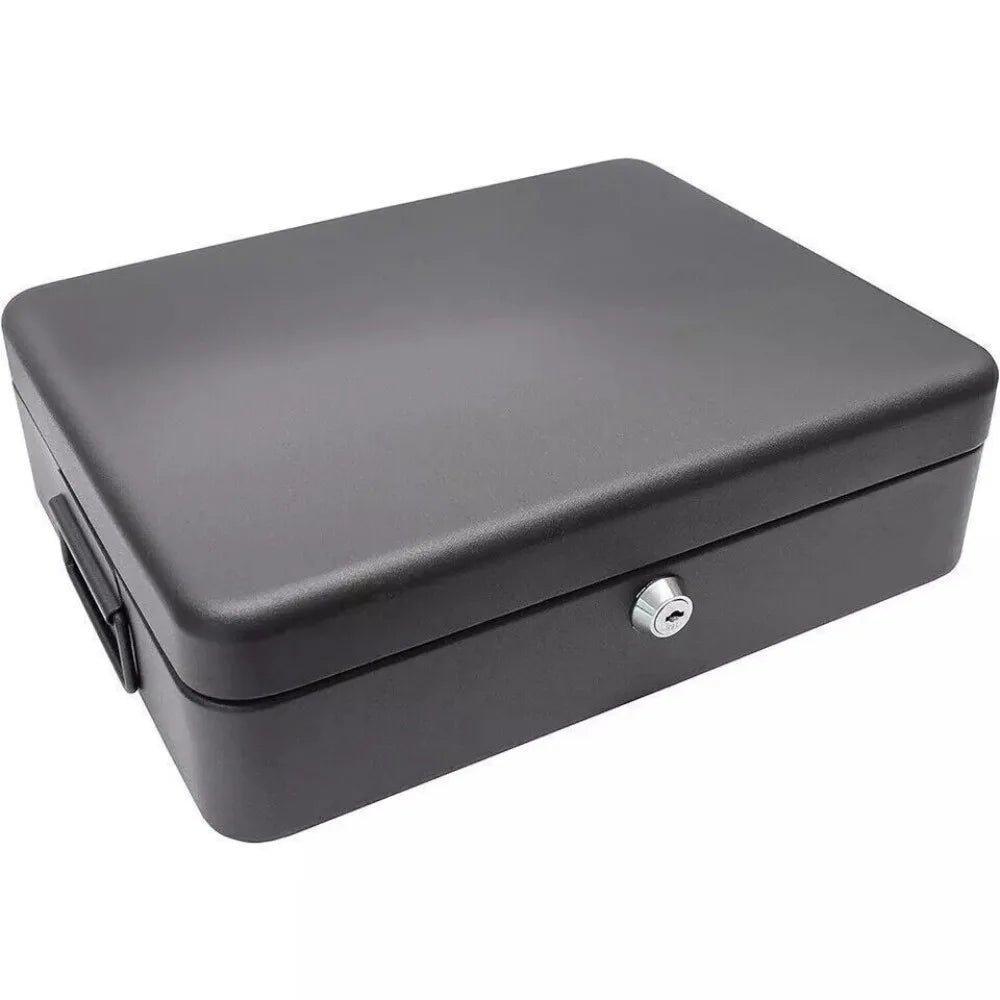 A4 Security Lock Box with Folding Carry Handle & 2 Keys – Powder-Coated Steel Cash and Document Safe Chest