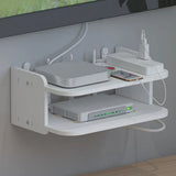 Wall-Mounted Double-Layer Router Storage Shelf – Floating Rack for TV Box, DVD and Game Console, White