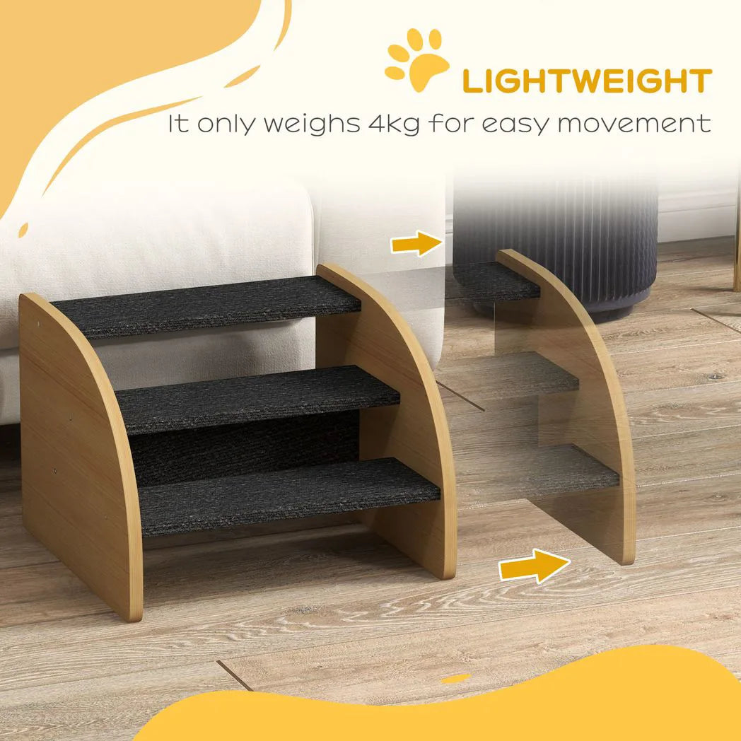 PawHut 3-Step Dog Stairs with Side Panels & Non-Slip Feet – Pet Steps for Sofa and Bed, Small Puppies