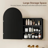 HOMCOM Arched Bathroom Mirror Cabinet with Storage Shelves – Wall Mounted, 180° Door, Black