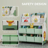AIYAPLAY Kids Storage Unit with 6 Fabric Drawers and 2-Tier Sling Book Rack – Toy Organiser, Green