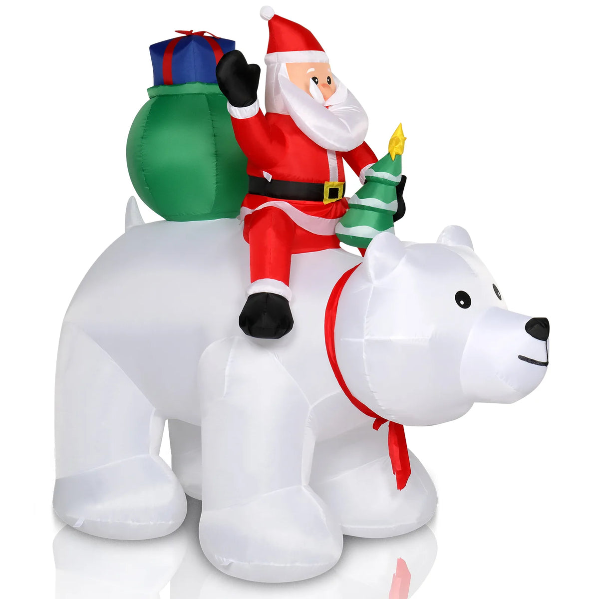 Garden Santa Claus Riding Polar Bear Decoration with 7 LED Lights, 6ft – Outdoor Christmas Display