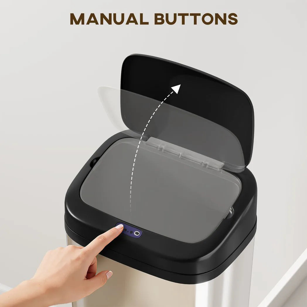 HOMCOM 50L Stainless Steel Sensor Bin with Slim 25cm Width – Hygienic Kitchen Rubbish Bin, Silver Tone