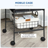 PawHut 156cm Parrot Cage with Open Play Top, Perches, Seed Guard & Wheels – Large Bird Cage, Dark Grey