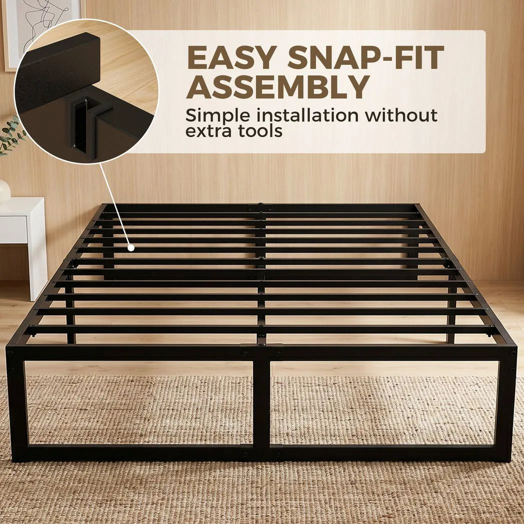 HOMCOM 4ft6 Double Metal Bed Frame with Underbed Storage and 12 Steel Slats – Noise-Free, Black