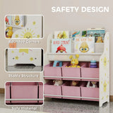 AIYAPLAY Kids Storage Unit with 6 Fabric Drawers & 2-Tier Sling Book Rack – Toy Organiser for Bedroom or Playroom, Pink