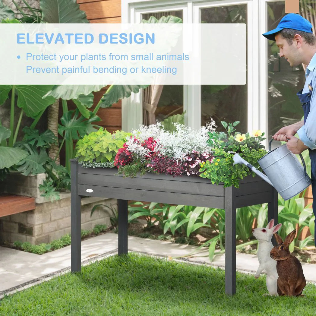 Outsunny Raised Garden Bed with Removable Liner, Fir Wood Elevated Planter Box – Flowers, Vegetables & Herbs, Dark Grey
