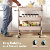HOMCOM 3-Tier Storage Trolley on Wheels with Mesh Baskets – Rolling Utility Cart for Home, Light Pink