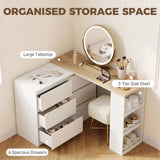 HOMCOM Vanity Dressing Table with 6 Drawers & 3-Tier Shelf – Flexible Straight or L-Shaped Layout Makeup Desk, White