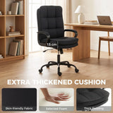 HOMCOM Double Padded Office Chair, Linen-Look Fabric, 60cm High Back, Height Adjustable and Rocking – Black