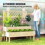 Outsunny 2-Tier Raised Garden Bed with Trellis for Climbing Plants – Stepped Wooden Planter, 108 x 62 x 120cm