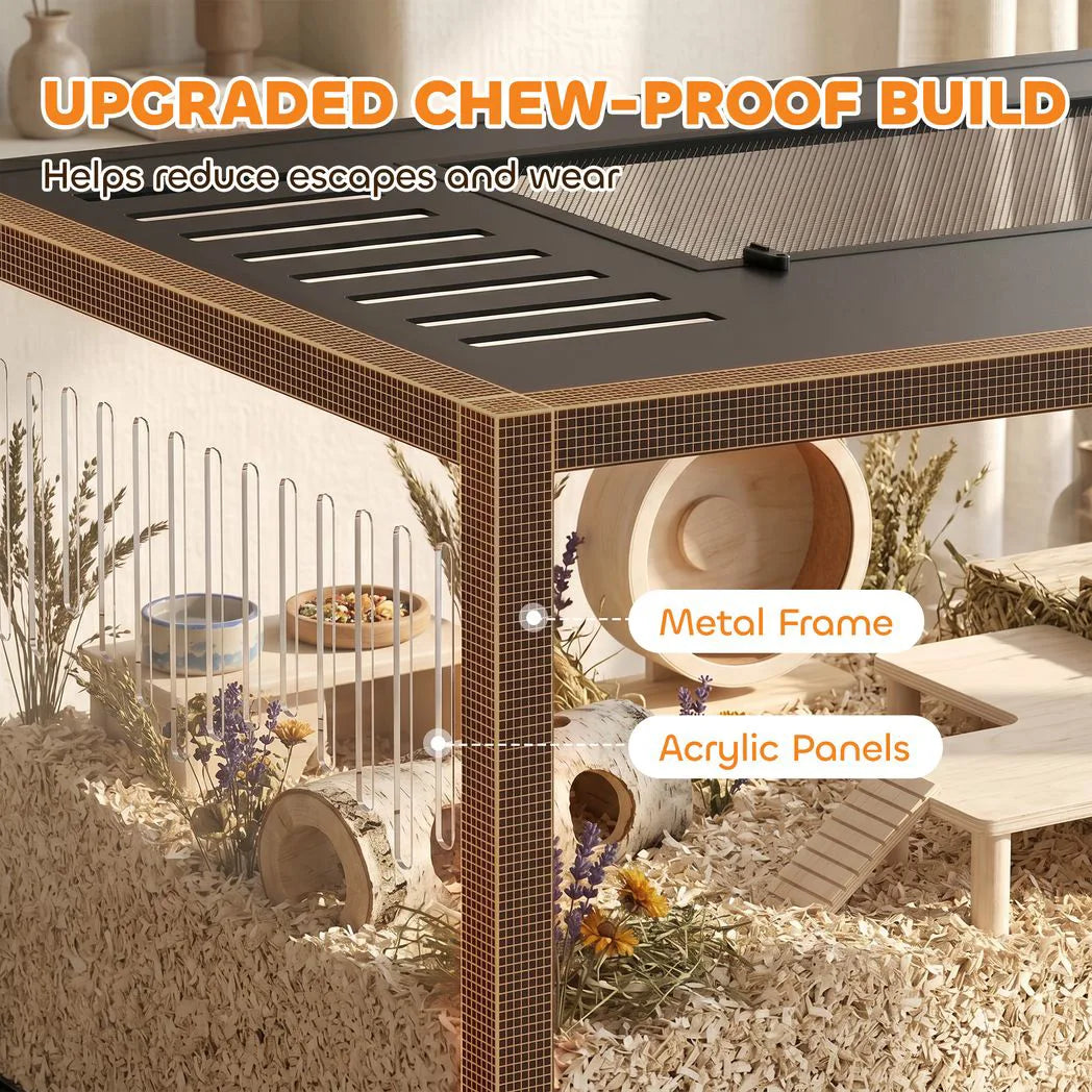 PawHut Large Hamster Cage with Openable Top, Chewproof Metal and Acrylic – For Hamsters and Gerbils, 100 x 50 cm