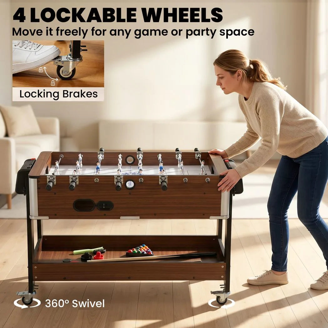 SPORTNOW 3-in-1 Multi Game Table with Lockable Wheels & Shelf – 3.4ft Air Hockey, Pool & Table Football