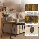 HOMCOM Nesting Side Table Set of 2 with Round and Triangle Tables – Space-Saving Metal Leg Design, Rustic Brown