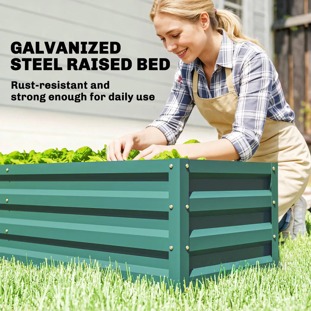 Outsunny Walk-In Greenhouse with Galvanised Raised Bed & Roll-Up Windows, 141 x 141 x 190 cm, Green