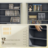 HOMCOM 16-Compartment Media Shelf with 12 Adjustable Shelves, Holds 720 CDs – CD and DVD Tower, Grey