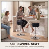 HOMCOM Adjustable Swivel Bar Stool with Velvet-Feel Padded Seat and Round Base – Kitchen Breakfast Stool, Black