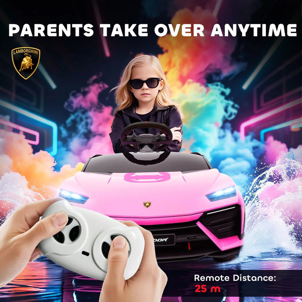 AIYAPLAY 12V Lamborghini Licensed Electric Ride On Car with Remote Control – Kids 3–6 Years, Pink