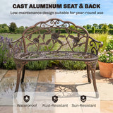 Outsunny Cast Aluminium Garden Bench with Floral Backrest – Outdoor Patio Bench, Bronze Tone