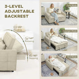 HOMCOM 2 Seater Sofa Bed with Click-Clack Backrest and 2 Pillows – 3-in-1 Convertible Sleeper Sofa, Light Brown