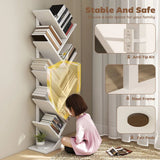 HOMCOM 9-Tier Tree Bookshelf with Steel Frame – Industrial Free Standing Bookcase for Books & Display, White