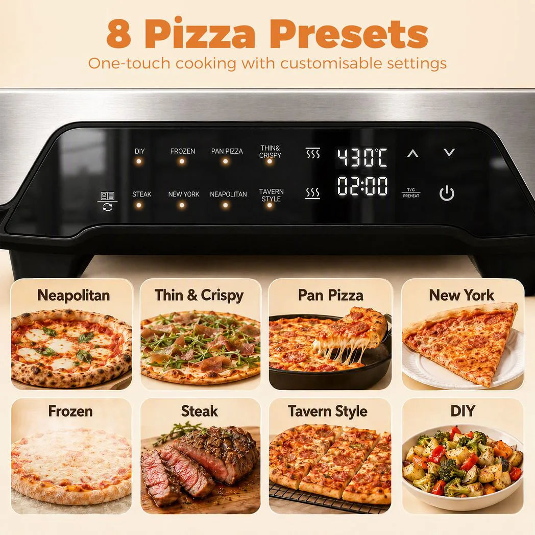 HOMCOM 2200W Electric Pizza Oven with 12 Inch Ceramic Stone, 8 Preset Modes and LCD Touch Control – Pizza Maker