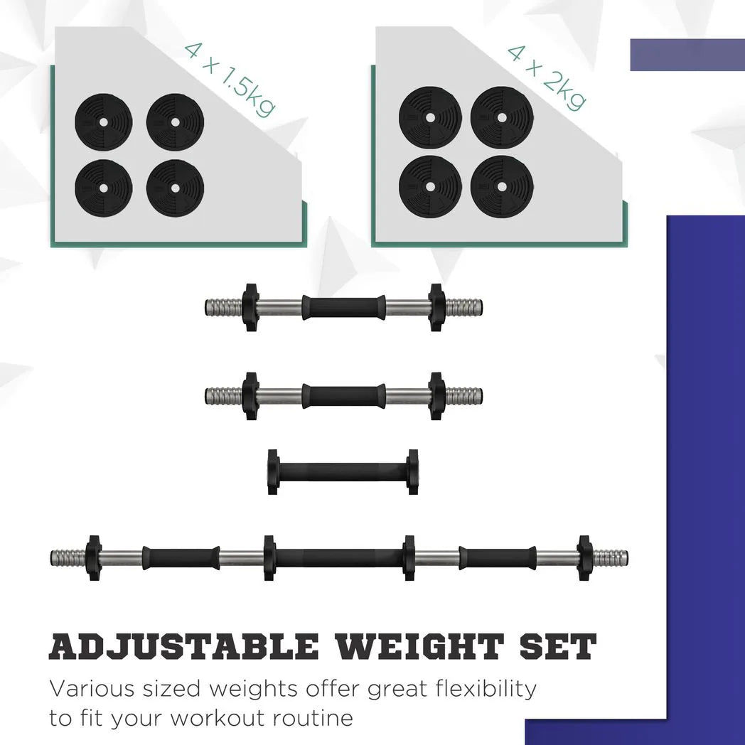 SPORTNOW 15kg Adjustable 2-in-1 Barbell & Dumbbell Set with Non-Slip Handles – Home Gym, Black and Green