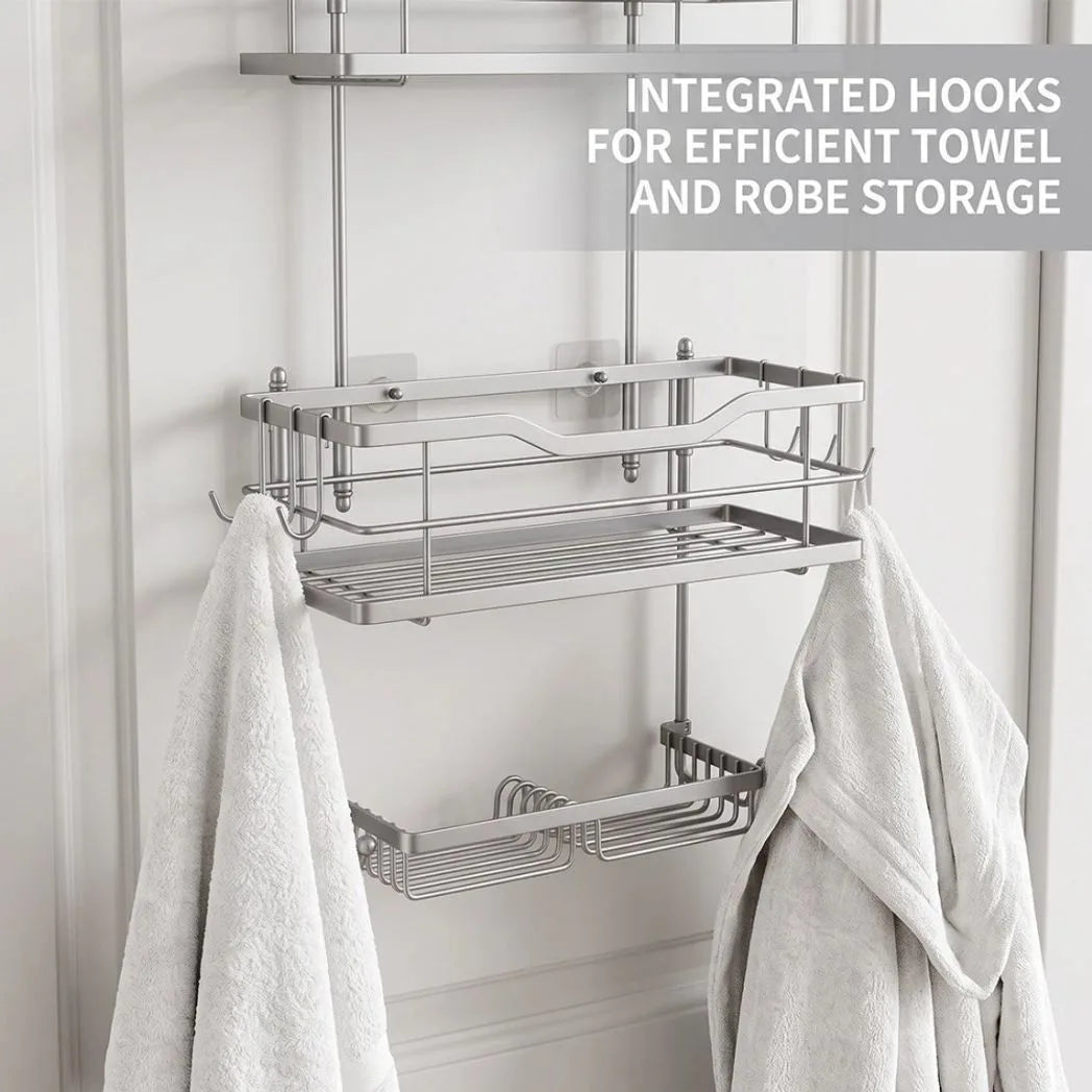 3 Tier Screen Shower Caddy Bathroom Storage Organiser Hanging Tidy Rack Basket-Silver