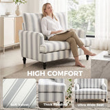 HOMCOM Velvet Single Sofa Armchair with Stripes, Turned Legs and Wide Seat – Modern Accent Chair, Grey