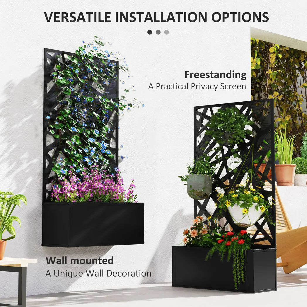 Outsunny Outdoor Metal Planter, with Back Trellis – Black