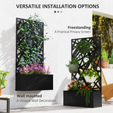 Outsunny Outdoor Metal Planter, with Back Trellis – Black