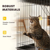 PawHut 3-Tier Large Cat Cage with Hammock, Platforms, Tray and Cushions – Detachable Metal Kennel for 1–2 Cats