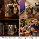 Viking Stainless Steel and Resin Tankard, 550ml Nordic Beer & Coffee Mug – Retro Drinking Cup with Spoon