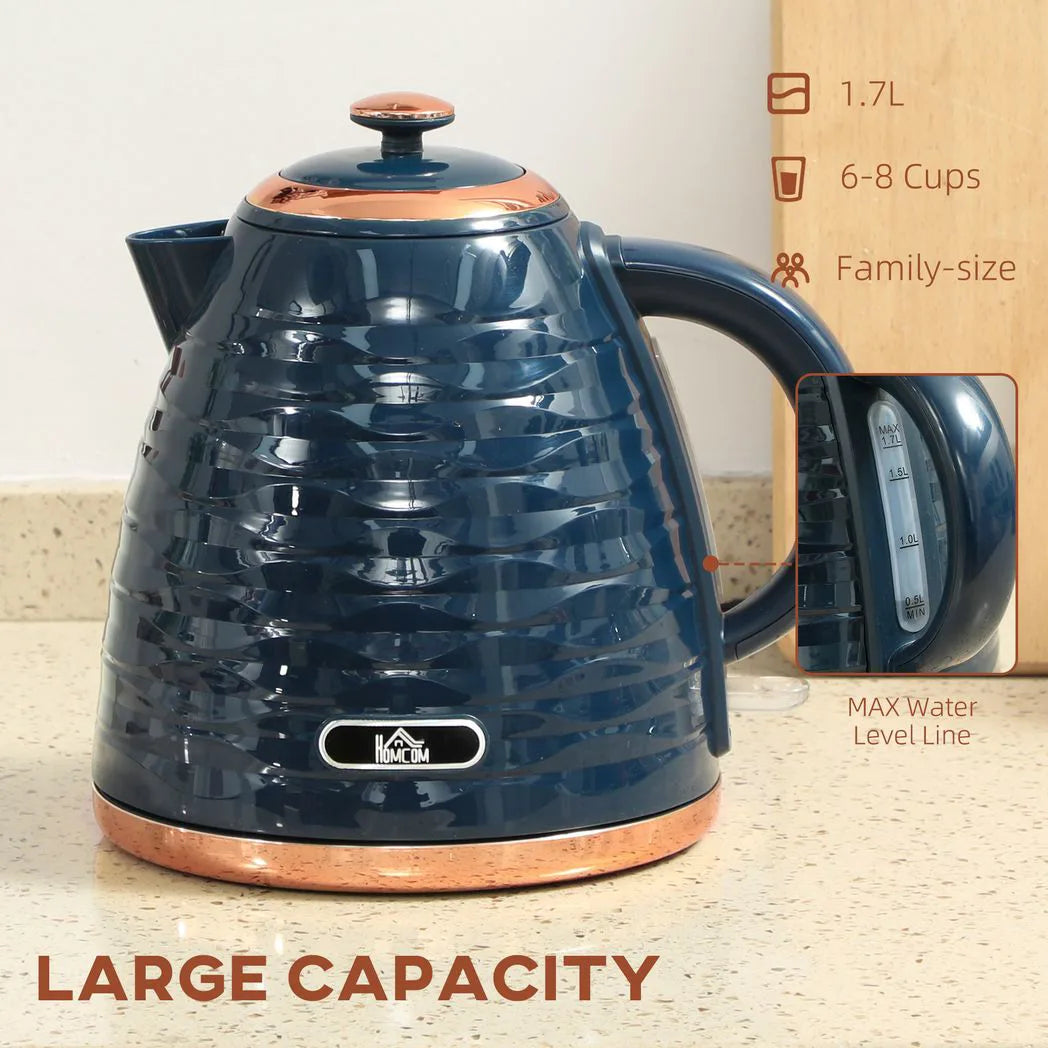 HOMCOM 3kW Rapid Boil Electric Kettle, 1.7L with Boil-Dry Protection & Removable Filter, Dark Blue