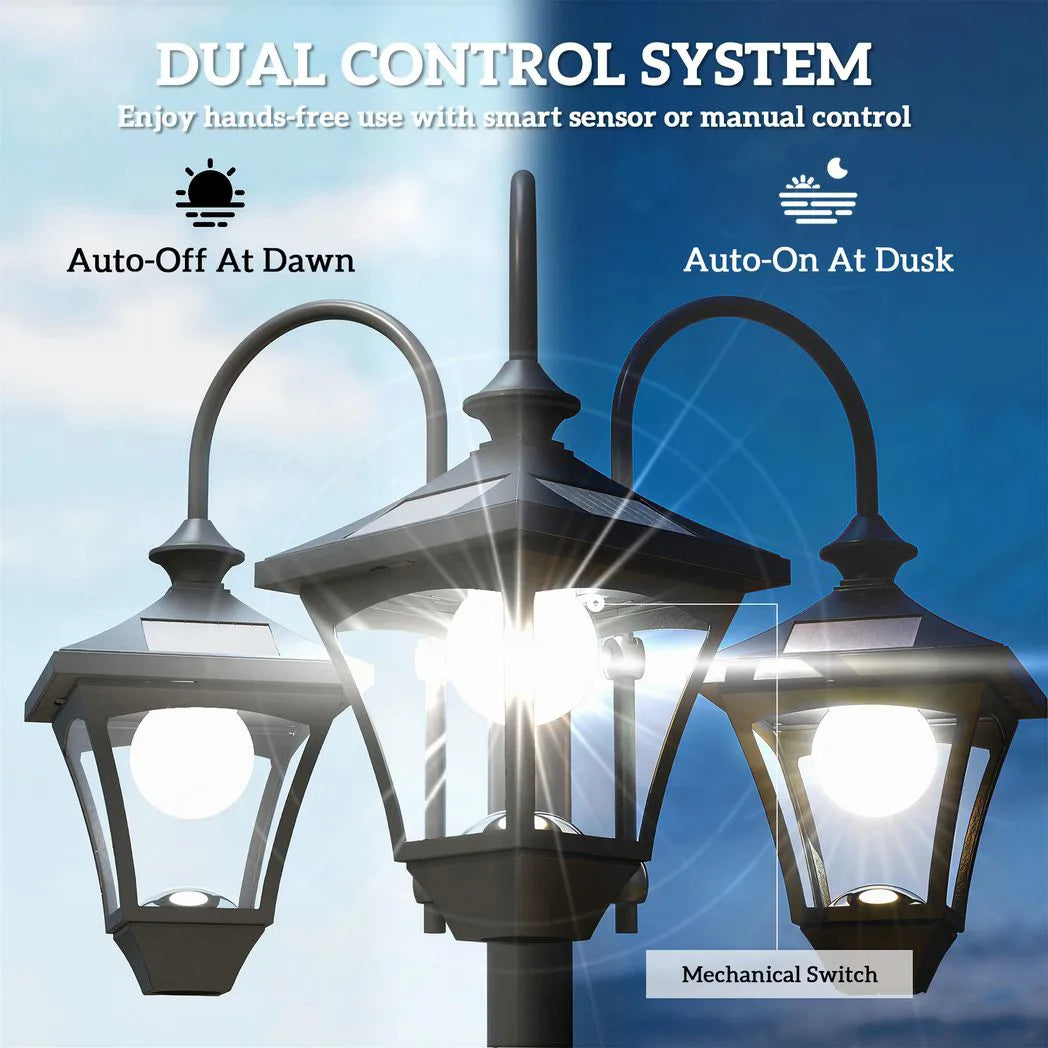 Outsunny Solar Lamp Post with 3 Heads, Dusk-to-Dawn Sensor & Planter Base – 185cm Garden Light, Black