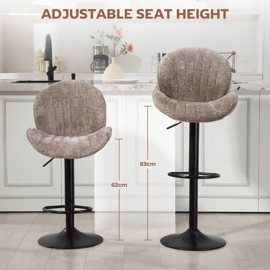 HOMCOM Set of 2 Swivel Bar Stools with Back, Footrest and Gas Lift Height Adjustment – Chenille Kitchen Island Stools, Brown