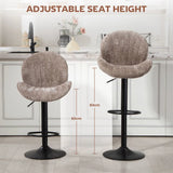 HOMCOM Set of 2 Swivel Bar Stools with Back, Footrest and Gas Lift Height Adjustment – Chenille Kitchen Island Stools, Brown