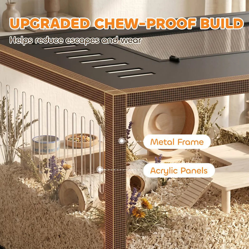 PawHut Chewproof Metal Hamster Cage with Deep Base and Openable Top – Rat Cage for Syrian and Dwarf Hamsters, 80 x 45 cm