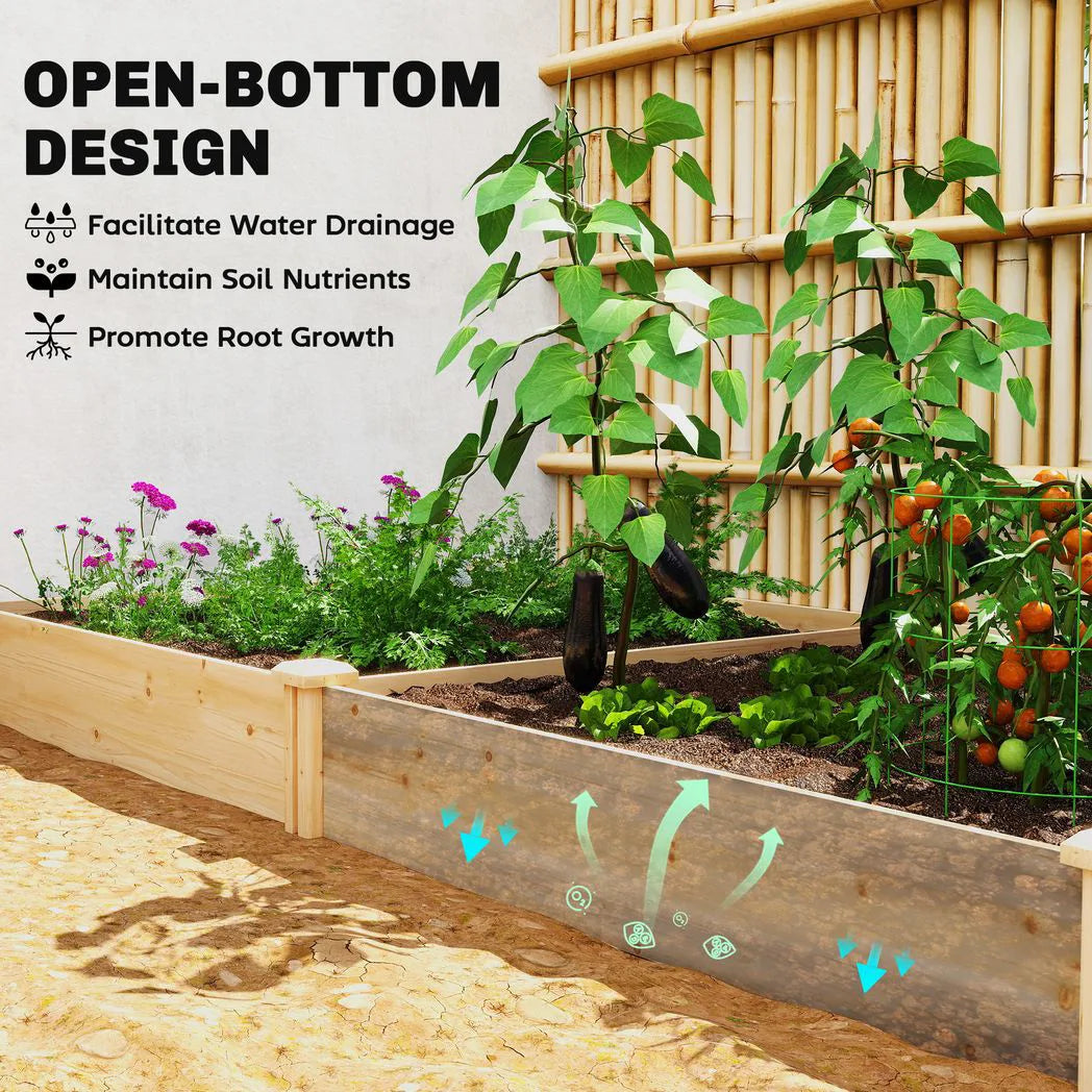 Outsunny Wooden Raised Garden Bed with Divider and Open Bottom – Planter Box for Flowers, Herbs and Vegetables