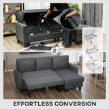 HOMCOM Three-Seater Storage Sofa Bed with Fold-Out Design and 110 cm Chaise Storage – Charcoal Grey