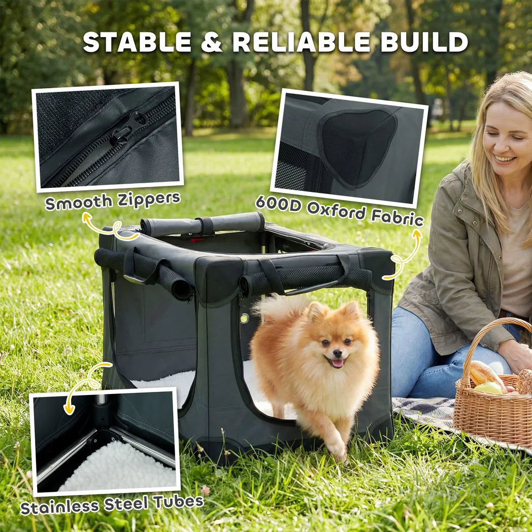 PawHut Soft Dog Crate, 60 x 42 x 43 cm – Foldable Travel Carrier with Removable Pad and Mesh Window, Army Green
