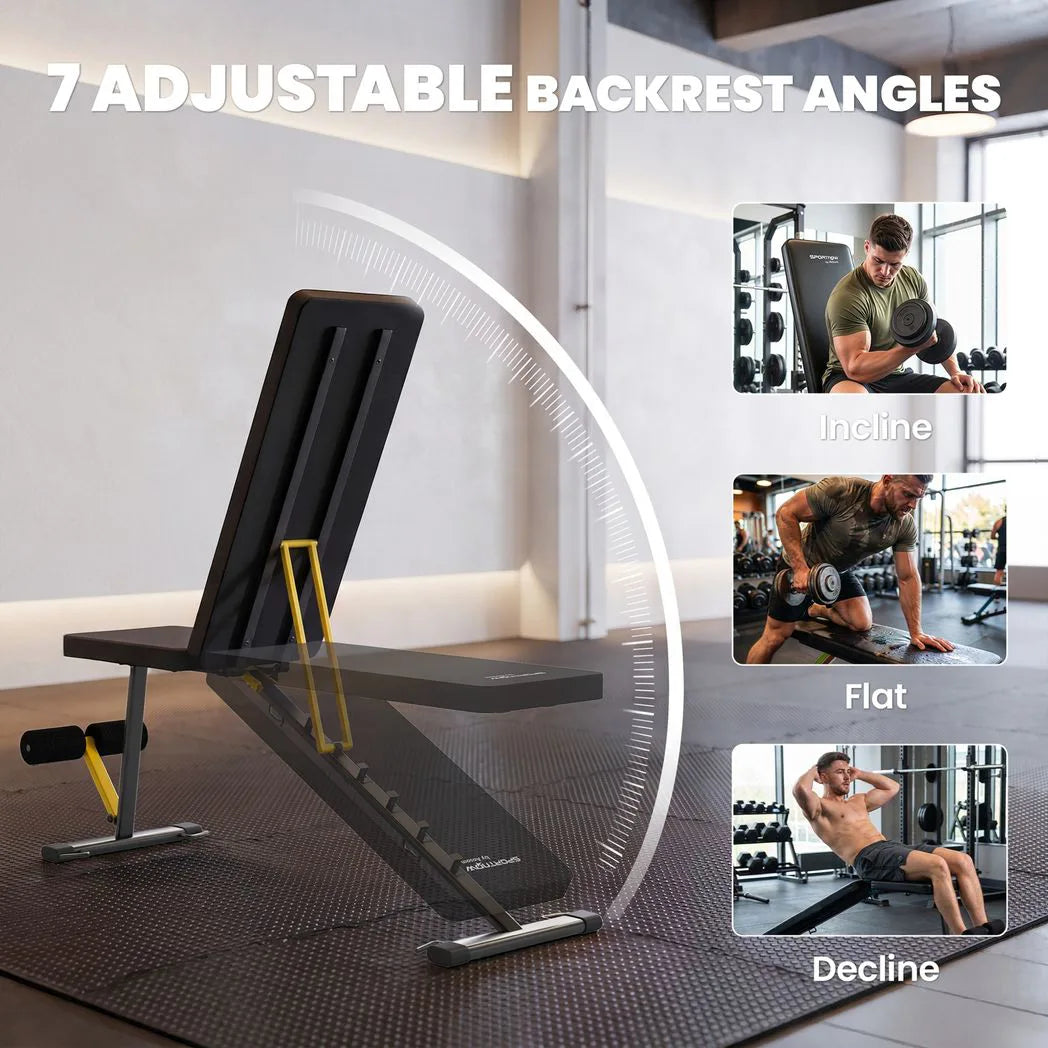 SPORTNOW Adjustable Weight Bench with 7 Backrest Positions & Resistance Bands – 300kg Foldable Incline Decline Bench