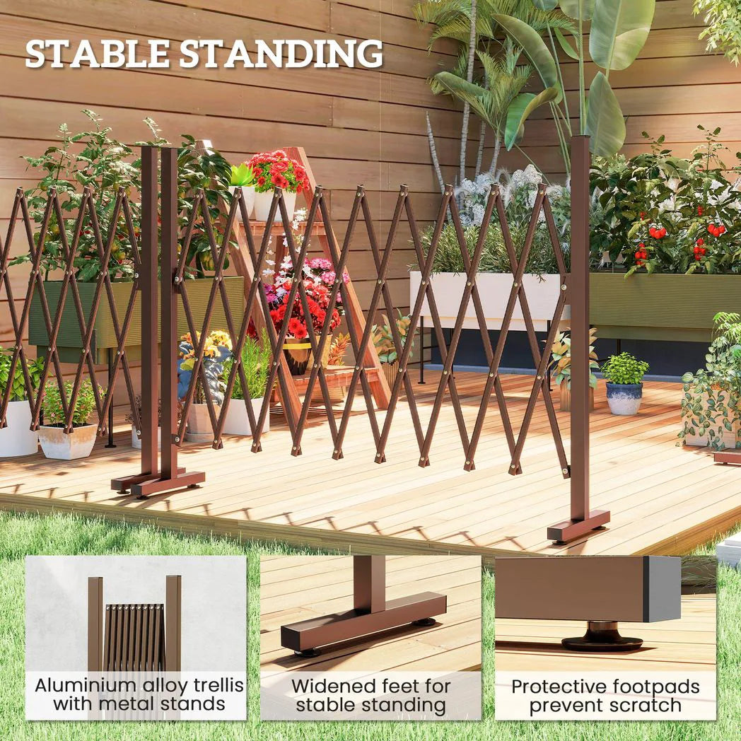 Outsunny Expanding Trellis Fence – Freestanding Foldable Garden Screen Panel, 250 x 103.5cm, Dark Brown