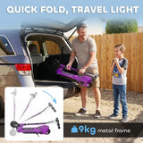HOMCOM Foldable Electric Kids Scooter with Dual 12V Batteries, Adjustable Handlebar – Ride-On for Ages 7-14, Purple