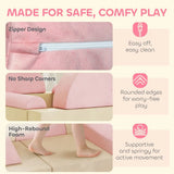 AIYAPLAY 12-Piece Foam Modular Soft Play Set with Slide – Kids Convertible Play Sofa for Playroom, Pink